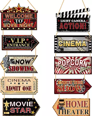 10 Pieces Wooden Movie Theater Decor Hanging Vintage Theater Room Decor Classic  • $19.68