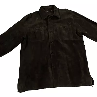 Vintage Claiborne Soft Suede Leather Shirt Jacket Mens Size L Dark Brown • $59