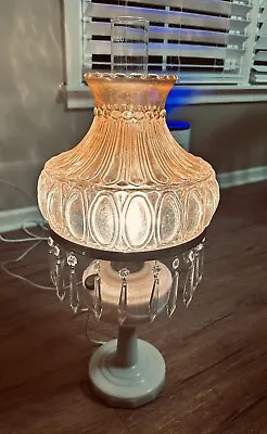 Vintage Aladdin Lincoln Drape Oil Lamp Electrified Amber Iridescent Crystals • $250