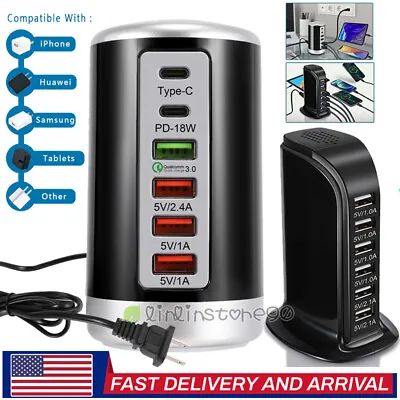 Multi USB 6-Port Fast Desktop Hub Wall Charger Charging Station Quick Charge 3.0 • $14.49