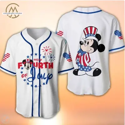 Mickey Mouse Happy 4th Of July 3D BASEBALL JERSEY SHIRT US Size Christmas Gift • $24.69