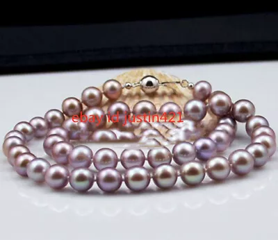 Rare 8mm Genuine Purple South Sea Shell Pearl Round Beads Necklace 18'' AAA • $3.67