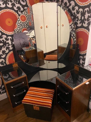£195 • Buy Antique Art Deco Upcycled Black Orange Corner Dressing Table Collect Billericay