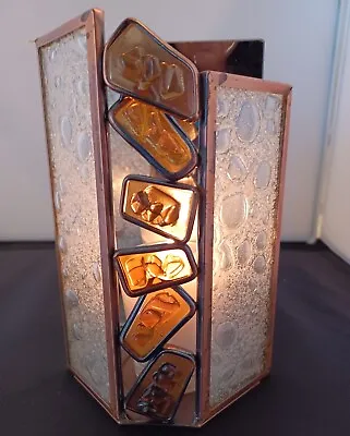 Mosaic Mcm Candle Sconce With Stain Glass Mirrored Back Copper Colored Metal • $25