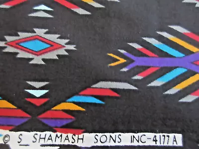 Vtg Southwest Tribal Cotton Fabric Shamash Sons 4.25 Yard Lot Western Black • $20