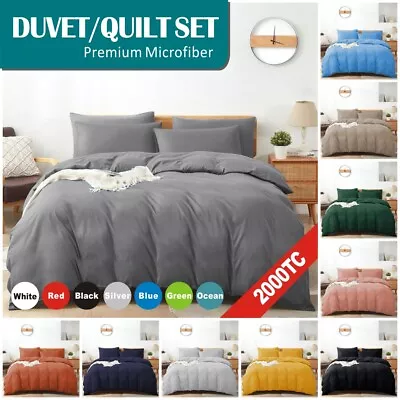 2200TC Plain Soft 3 Piece Quilt Doona Duvet Cover Set Single/Queen King Size Bed • $24.89