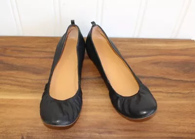 J Crew Ballet Flats Shoes Black Leather Slip On Comfort Round Toe Size 8.5 • $26.99