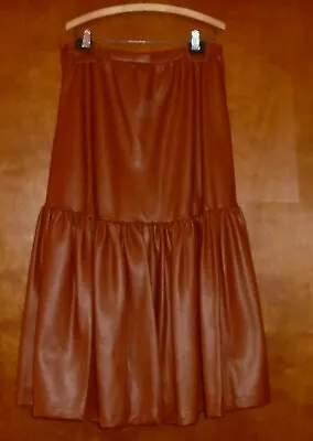 $149 • Buy Nwt Staud Orchid Midi Skirt Size 12 Whiskey Brown Side Zip Vegan  Leather  Lined