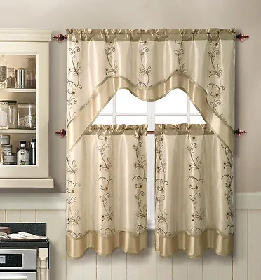 VCNY Daphne Embroidered Kitchen Curtain Set - Assorted Colors • $23.99