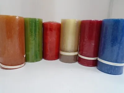 Large Coloured Scented Textured Chunky Pillar DECORATIVE Candles Home Decor(789 • £7.99