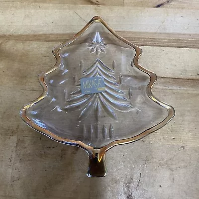 Mikasa Candy Nut Dish Tree Shaped Clear Embossed Glass Gold Trim Pre-Owned • $8.99