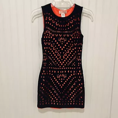 Mara Hoffman Swin XS Black Neon Orange Laser Cut Mini Short Dress • $39.99