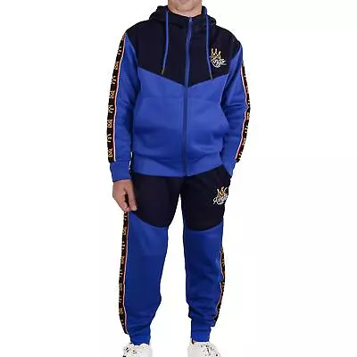 Mens Tracksuit Hooded Kings Crown Sky Blue & White Embroidered Jogging Suit • £24.99