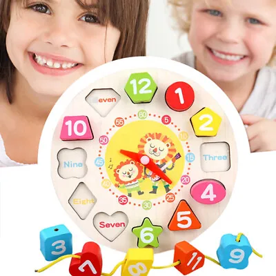 £5.99 • Buy Baby Kids Wooden Learning Number Clock Puzzle Early Educational Toy XMAS Gift 