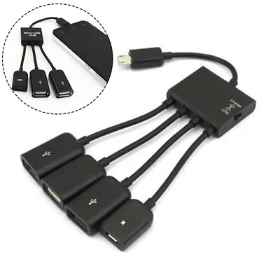 4 In 1 Micro USB HUB MALE TO FEMALE And Double USB 2.0 Host OTG Adapter Cable • $4.57