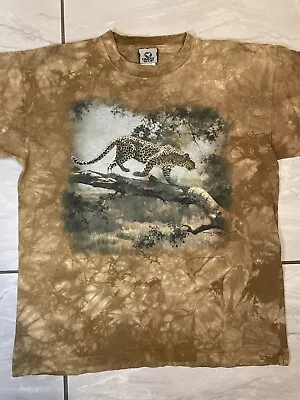 Vintage Liquid Blue Leopard T Shirt Print All Over Me Yellow Tan Size Large • $40