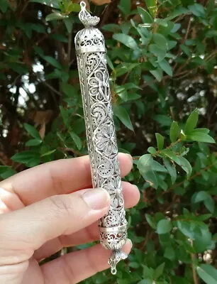 6 /15cm St.SILVER MEZUZAH CASE Jewish Filigree Art Kosher Mezuza Made In Israel • $137.70