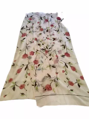 Womens Scarf Wrap Pastel Pink Roses Semi Sheer Chiffon 60 X13  • $14.98