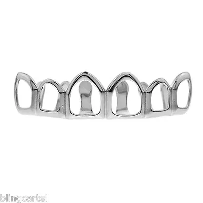 Open Face Grillz Six Tooth Silver Tone Top Row Upper Teeth Hip Hop Mouth Grills • $14.95