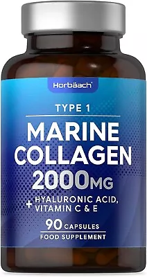 Marine Collagen 2000mg With Hyaluronic Acid Vitamin C & E  | 90 Capsules • £11.95