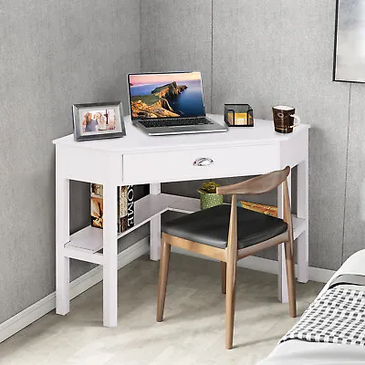 £85.99 • Buy Corner Desk Computer Table Home Office Writing Workstation W/ Drawer & Shelves