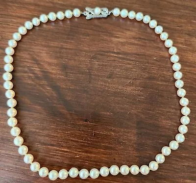 Mikimoto Pearl Choker Necklace 15 Inches 5.2mm Sterling Silver Clasp • $439.99