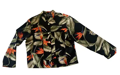 Kaua'iana Hawaii Jacket Floral Cotton Bark Cloth Black Nehru Collar VTG • $52
