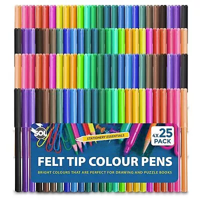 100 Felt Tip Pens Set Fine Fibre Drawing Marker Colouring Art School Colour Kids • £5.99