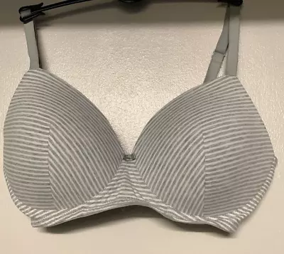 New Ex M&S Cotton Rich Padded Non Wired Full Cup T-Shirt Bra 34D Grey  • £9.99