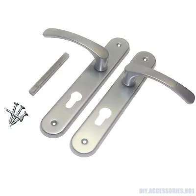 Silver Door Handles C TO C 72mm Lever On LONG Plate Euro Cylinder Shape Handle • £7.69