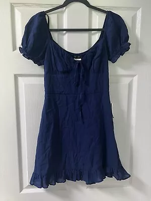 B-SMART A-Line Dress Women's Sz 3 Navy Blue Puff Sleeve Sweetheart Neck Pullover • $14