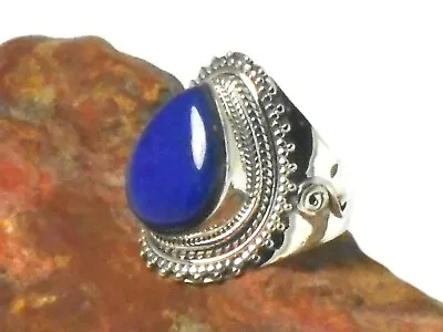 Blue Teardrop Lapis Lazuli Sterling Silver 925 Gemstone Ring • £34.99