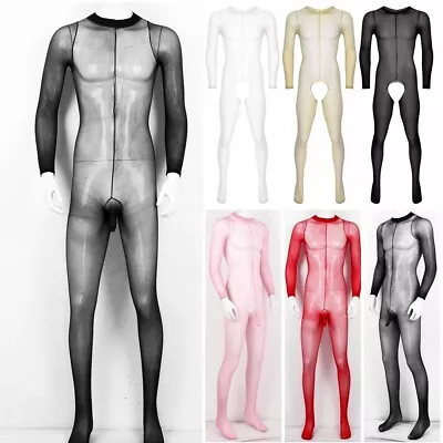 Men Ultra-thin See Through Closed Toe Stretchy Pantyhose Tight Full BodyStocking • £7.99