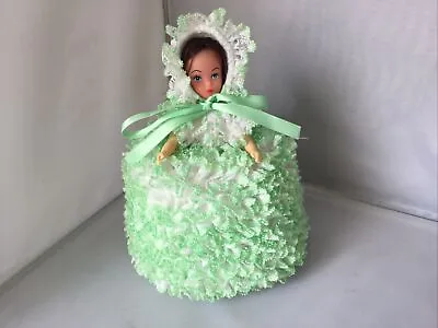 £12 • Buy VINTAGE 1960'S TOILET ROLL DOLL KNITTED COVER Green White Retro Kitsch