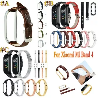 🕐For Xiaomi Mi Band 4 Stainless Steel Band Leather Wristband+Metal Case Strap • $8.12