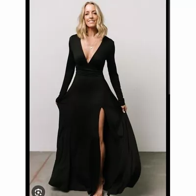 Baltic Born M Black Stretch Knit Evelyn Maxi Dress High Slit • $59.99