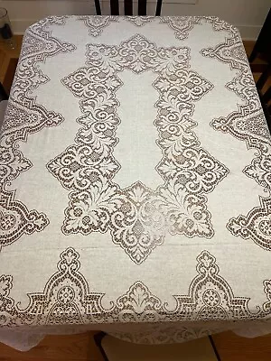 VINTAGE CREAM COTTON LACE RECTANGULAR EX. LARGE TABLECLOTH  90  X 70  • $29