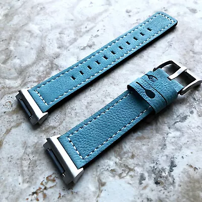 Light Blue Color Soft Leather Band Strap With White Stitches For Fitbit Ionic • $70.62