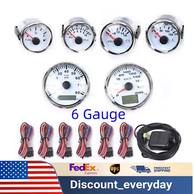 6 Gauge Car Marine Speed Tacho Fuel Oil Pressure Volt Water Temp Meter Sets • $128.25