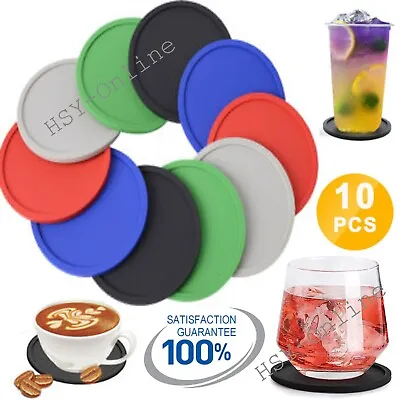 4x 8x Set Silicone Rubber Coasters Non-Slip Cup Drinks Table Round Mats Glasses • £3.79