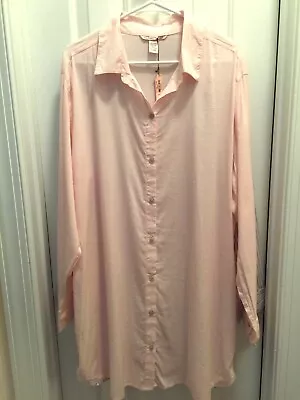 Victorias Secret Cozy Sleep Shirt XL Pink Solid Long Sleeve Button Front NWT • $40.39