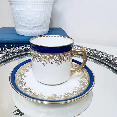 Adderley Demitasse Cup And Saucer 9563 Gold Cobalt Blue Set Antique Tea Cup Vtg • $19