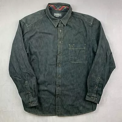 Eddie Bauer Mens Shirt Tall XL Black Denim Button Up Long Sleeve Pocket Outdoor • $11.23