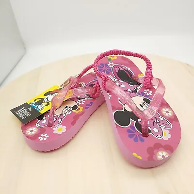 Minnie Mouse Slingback Flip Flops Medium 7 / 8 Little Girls Pink Sandals • $5.95