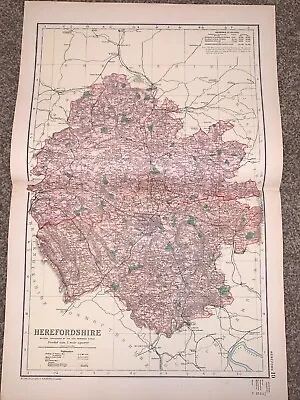 Original Antique Map Of HEREFORDSHIRE Bacon Circa 1900 • £12.99