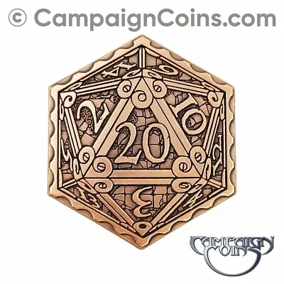 $5.68 • Buy BIG D20 COIN COPPER (single) 39mm Size Metal Dice 20 Token RPG Campaign Coins