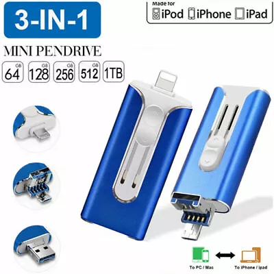 128GB 2TB USB 3.0 Flash Drive Memory Stick Backup Drive Photo Stick For IPhone • £16.74