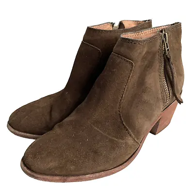 Madewell Boots Womens 8.5 Ankle Booties Brown Suede Block Heel Zip The Janice • $26.99