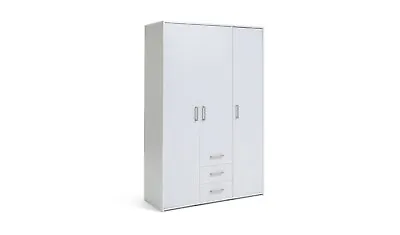 Oslo 3 Door 3 Drawer Wardrobe - White • £239.99