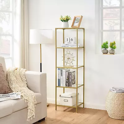 5-Tier BookshelfMetal BookcaseTempered Glass ShelvesStorage Rack Shelf For Ho • $61.50